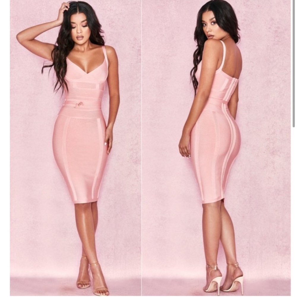 House of CB Belice Tie Waist Bandage Dress NWOT pink